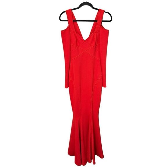 NWT Zac Posen Red Mermaid Gown Vogue Runway Dress Off Shoulder sz S (4-6) - Picture 4 of 16